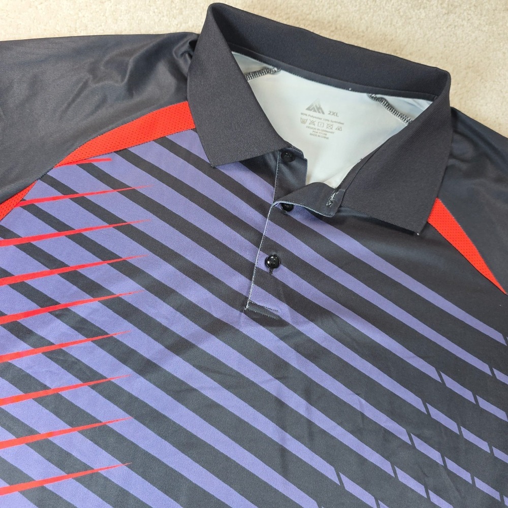 SR‎ Speed Your Run Polo Shirt Mens 2XL Black Red Geometric Stretch Short Sleeve